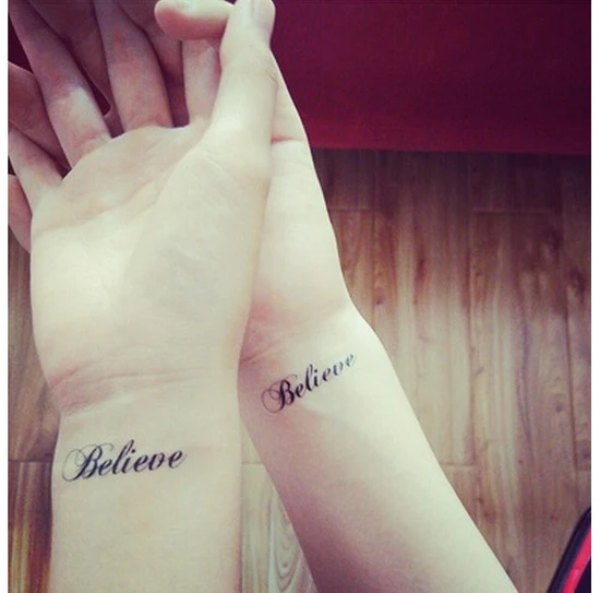 Tattoo uploaded by Mary • Myself and 2 daughters went together and had  these tattoos done. They are infinity with each of our keywords. Mine is  believe. We also are adding one